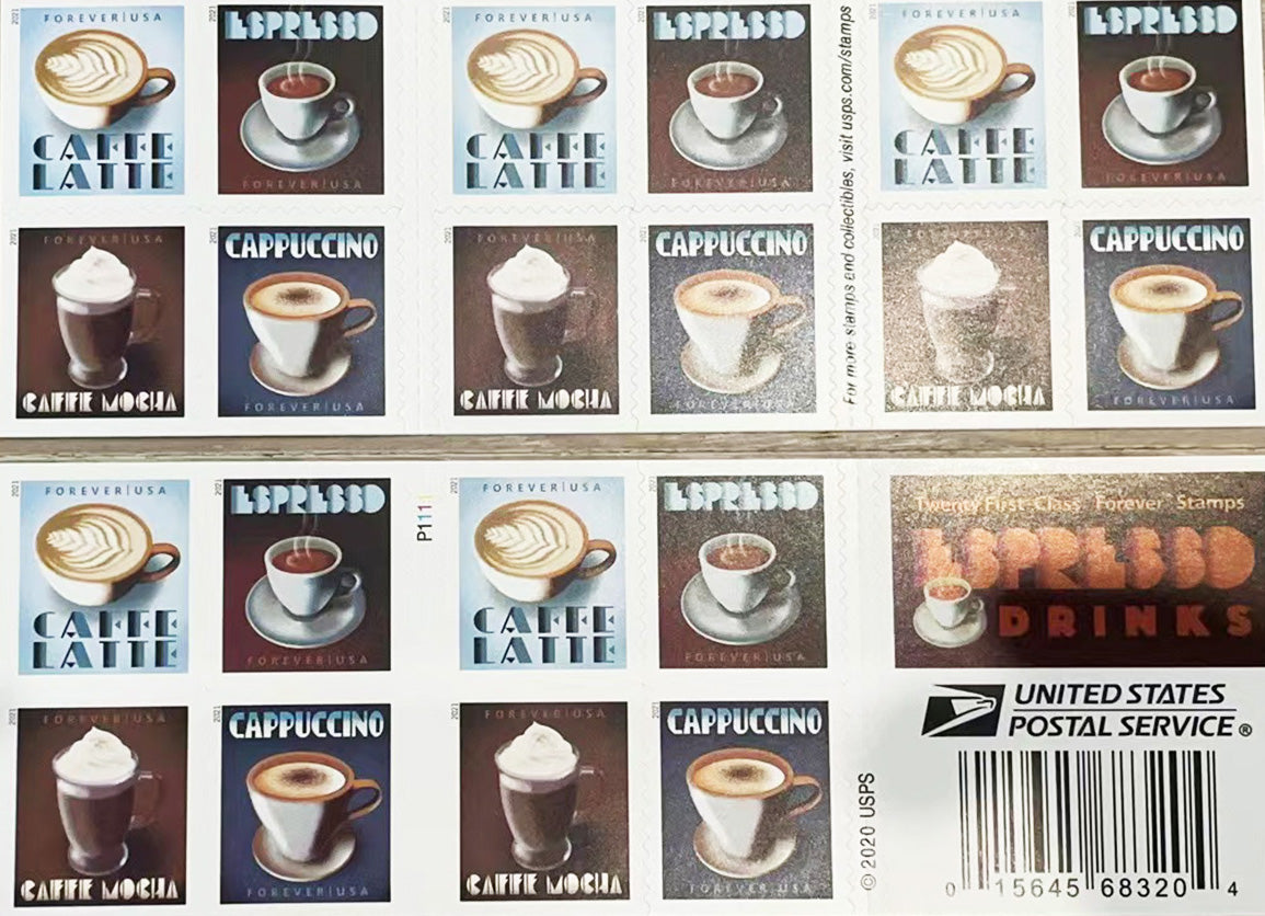 Espresso Drinks coffee Forever Postage Stamps - Mailboxes of Flushing