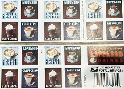 Espresso Drinks coffee Forever Postage Stamps - Mailboxes of Flushing
