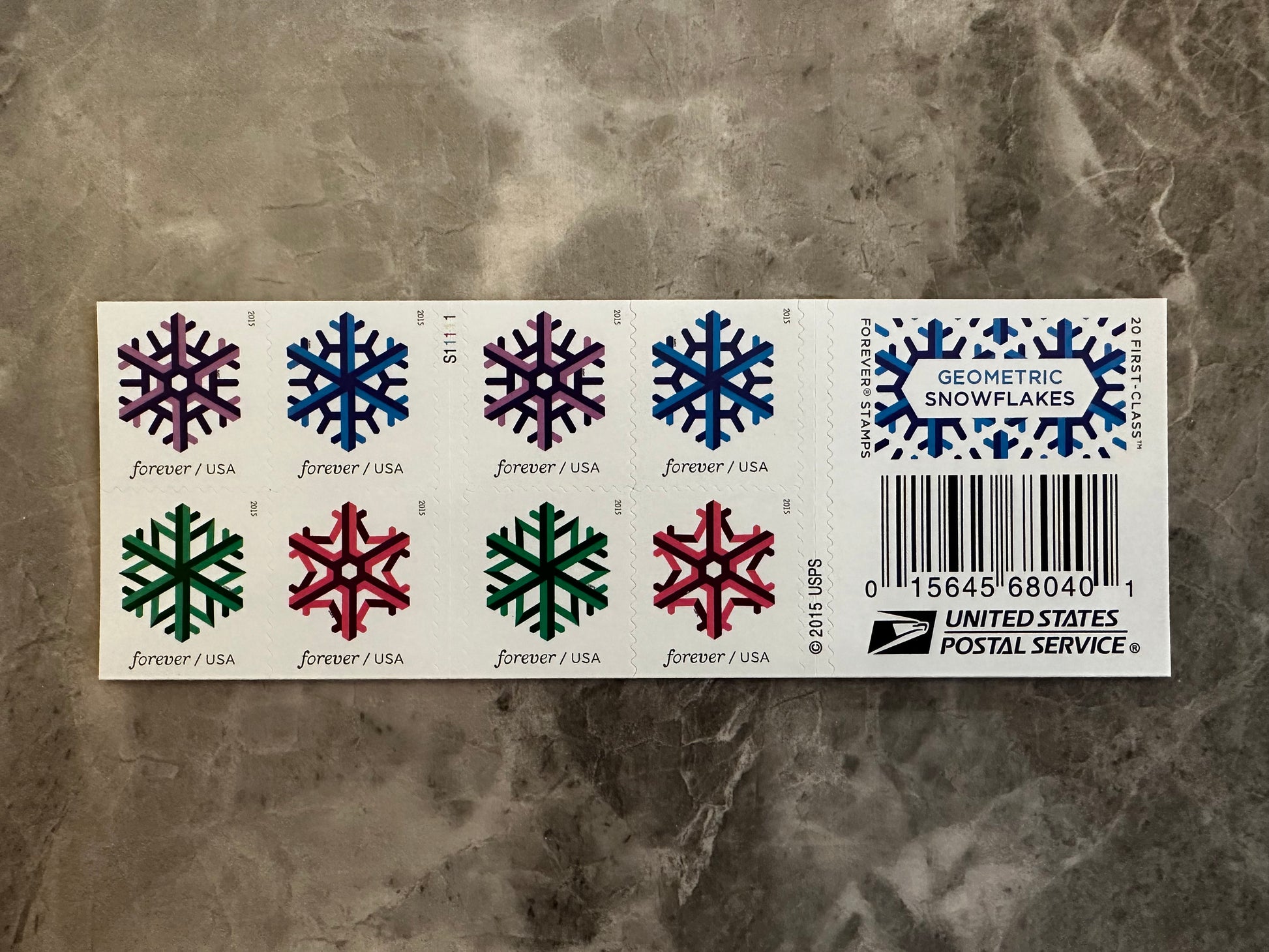 Geometric Snowflakes Forever First Class Postage Stamps - Mailboxes of Flushing